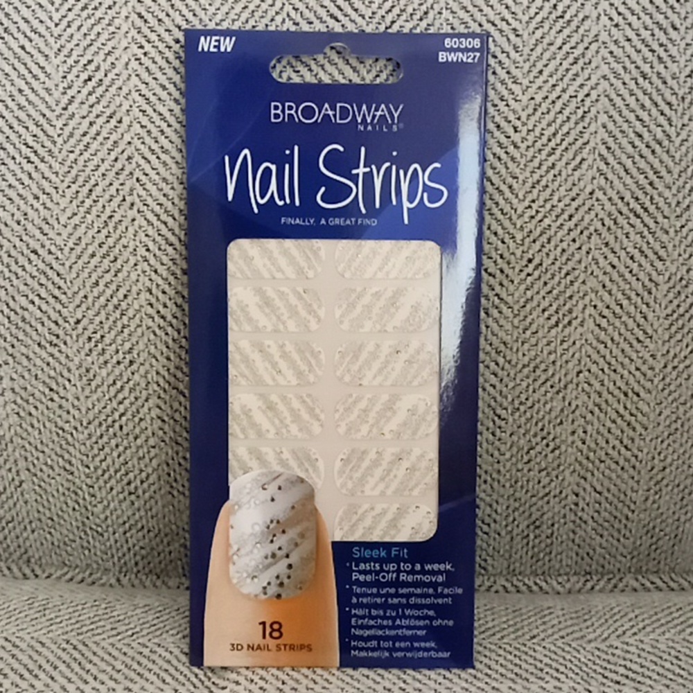 2/$12 Broadway Nails Nail Strips Polish Stickers #60306 Gold Sparkle silver